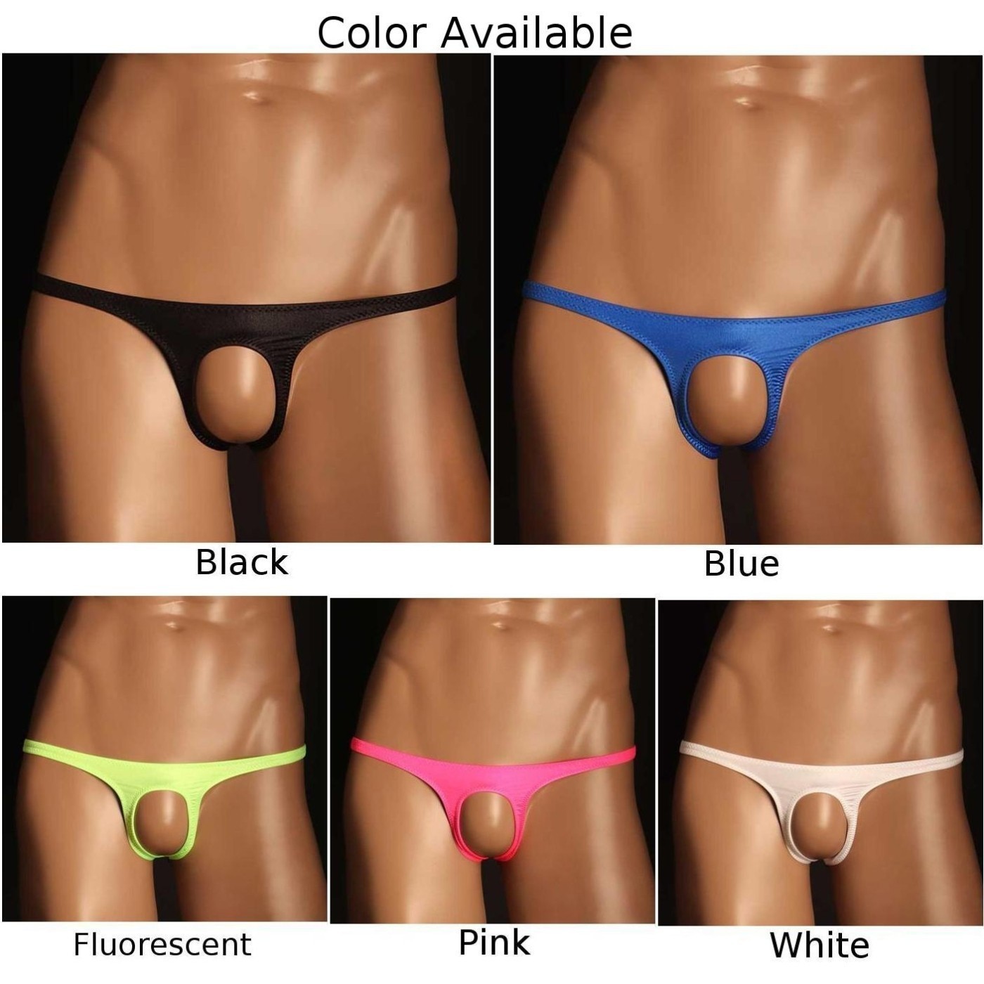 Men’s Fluorescent Ice Silk Thong Underwear Sexy Open Pouch Briefs Panties T-back