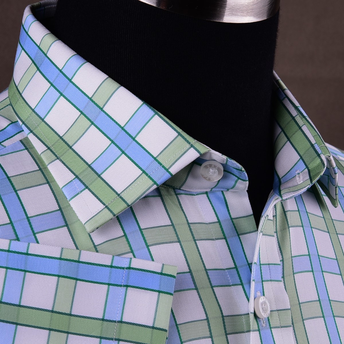 Blue Green Plaids & Checks Formal Business Dress Shirt Short Sleeve Button Down