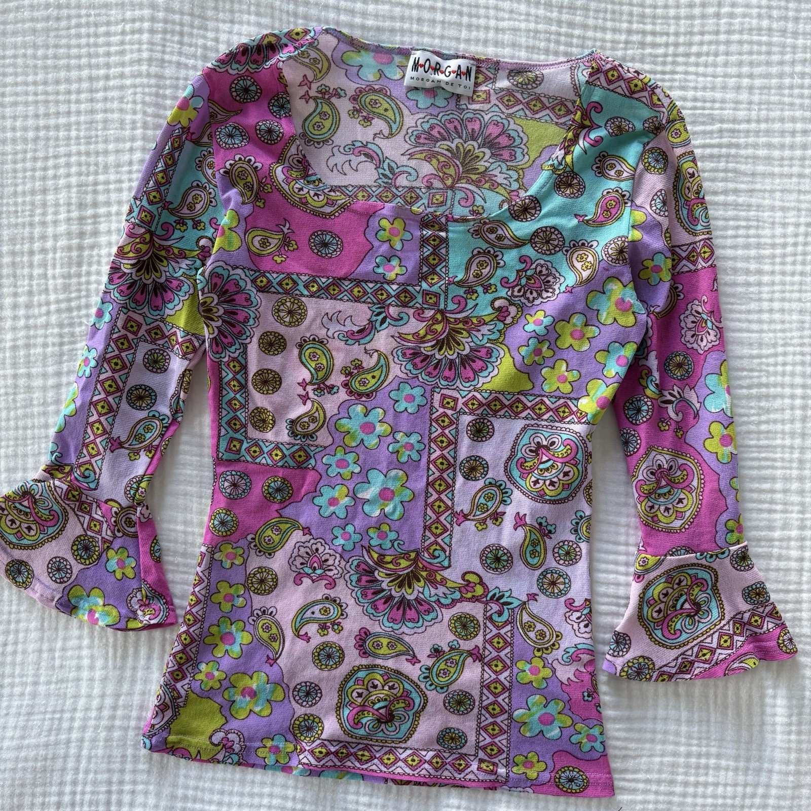 Morgan de Toi Top Vintage Y2K Purple Paisley Floral Mesh Small Women’s Festival