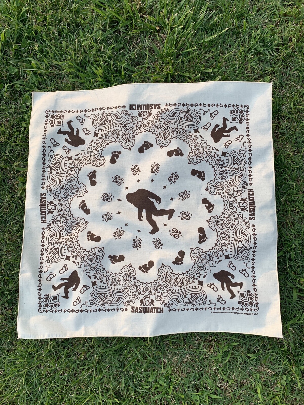 Sasquatch Natural Cotton approx. 22″x22″ Bandanna 100% Cotton USA Made Fun Gift