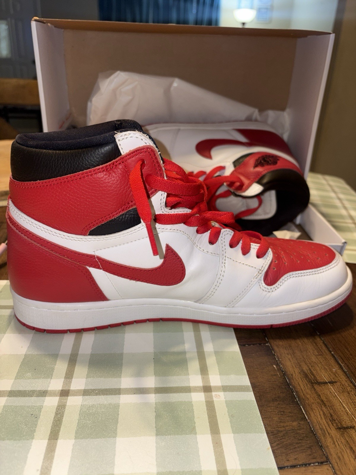 Nike Air Jordan 1 Mid Top Gym Red/White/Black Leather Sneakers 554724-605