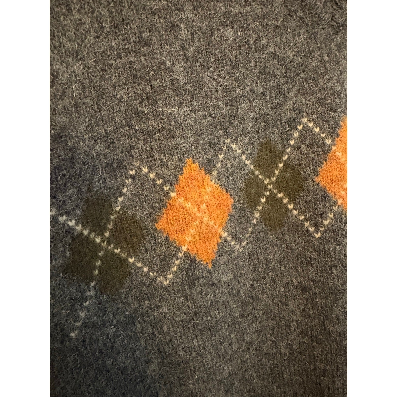 Vintage Tasso 100% Wool Argyle Sweater European Large Charcoal Grey Orange