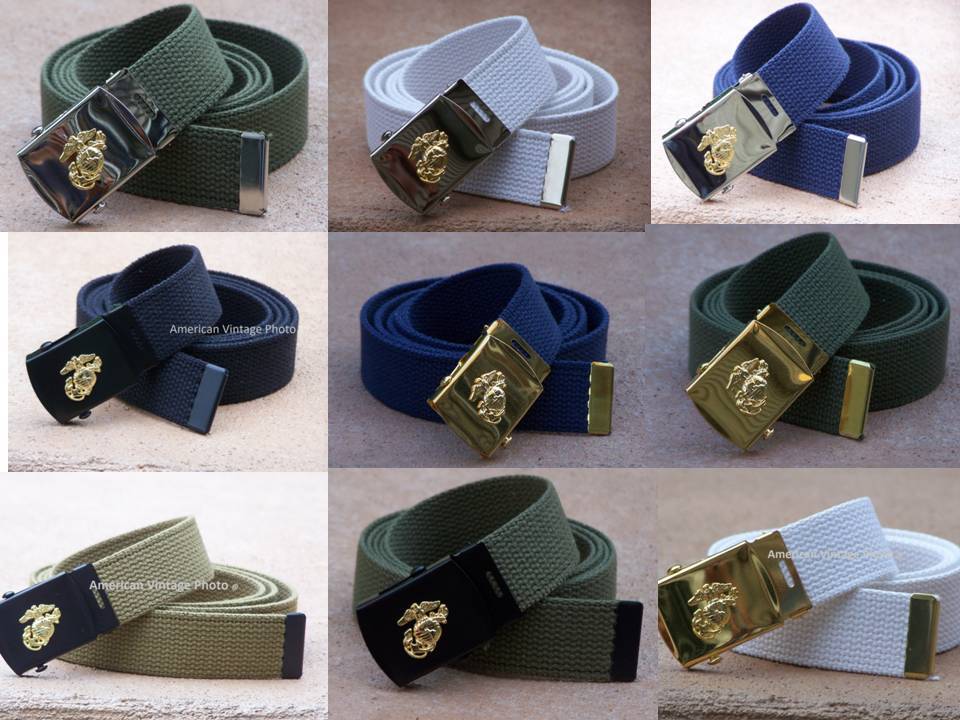 Belt Vintage Classic Sport Fashion Military USMC Style Chrome Black Flip Buckle