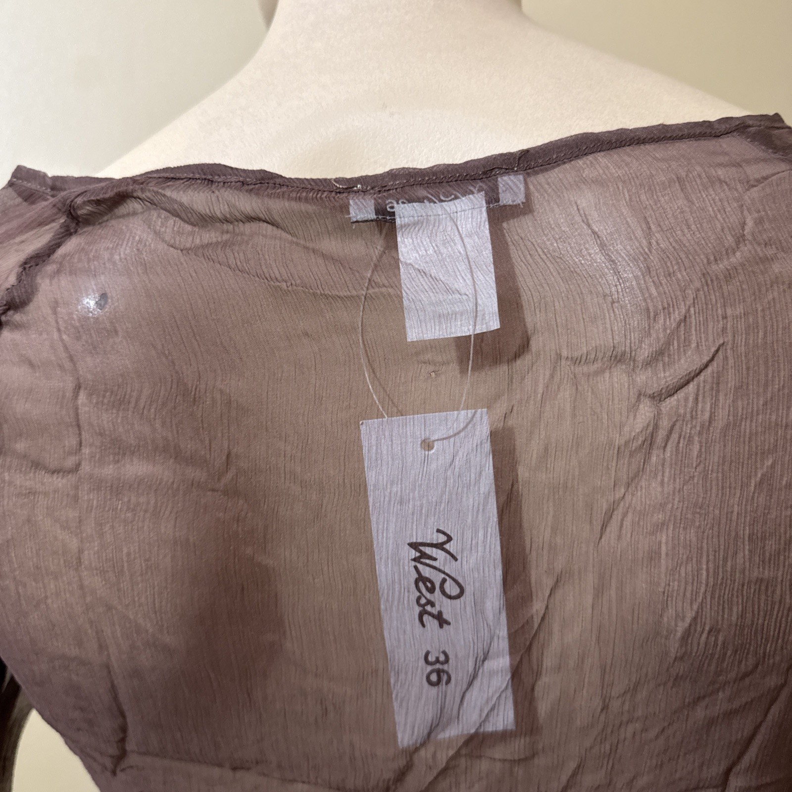 Women’s Brown Silk Casual Summer Sheer Beaded Embroidered Lace Size S Blouse Top