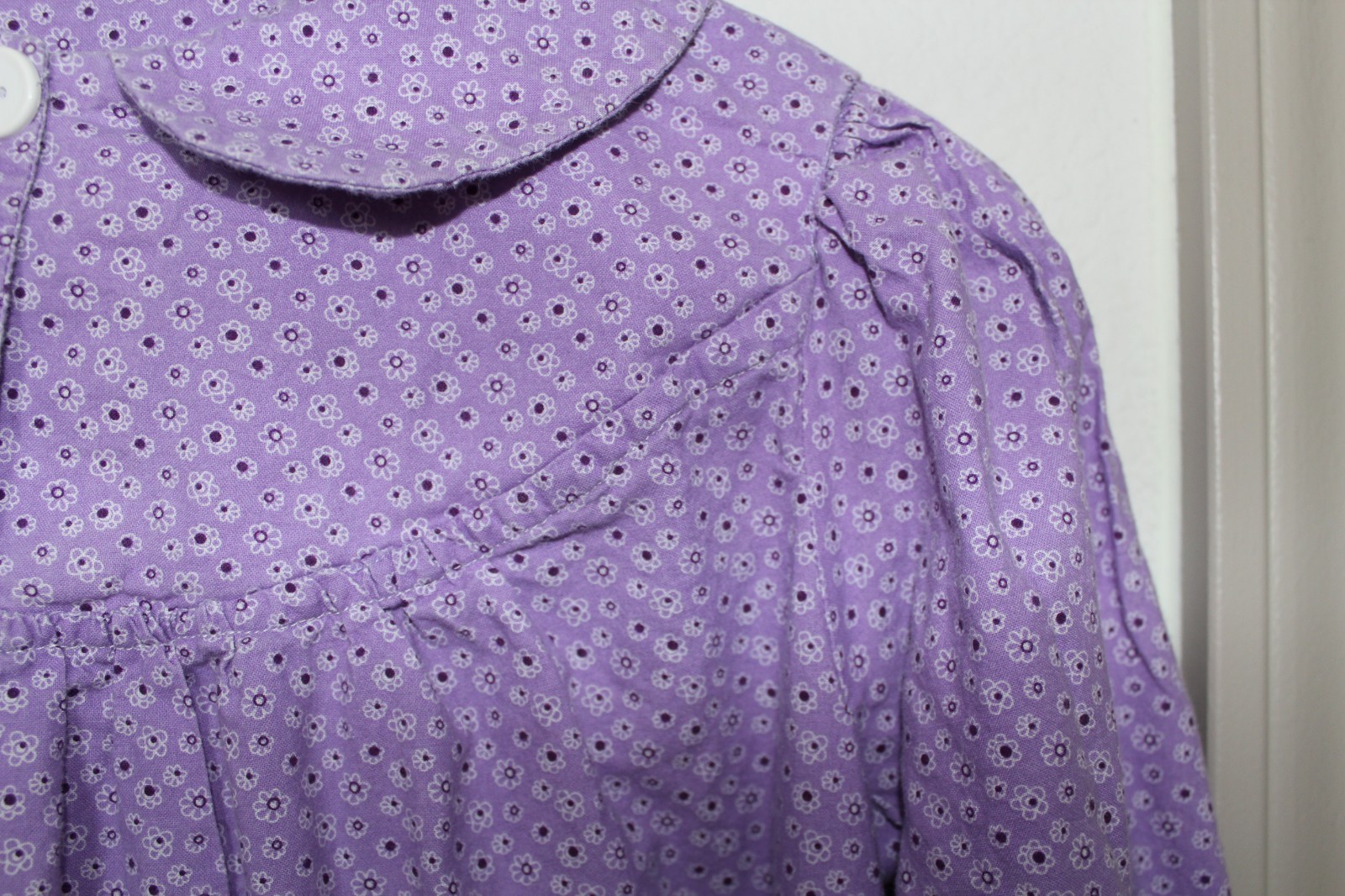Handmade Vtg 70s Muumuu Dress Purple Cotton Floral Peter Pan Collar Lavendar XS