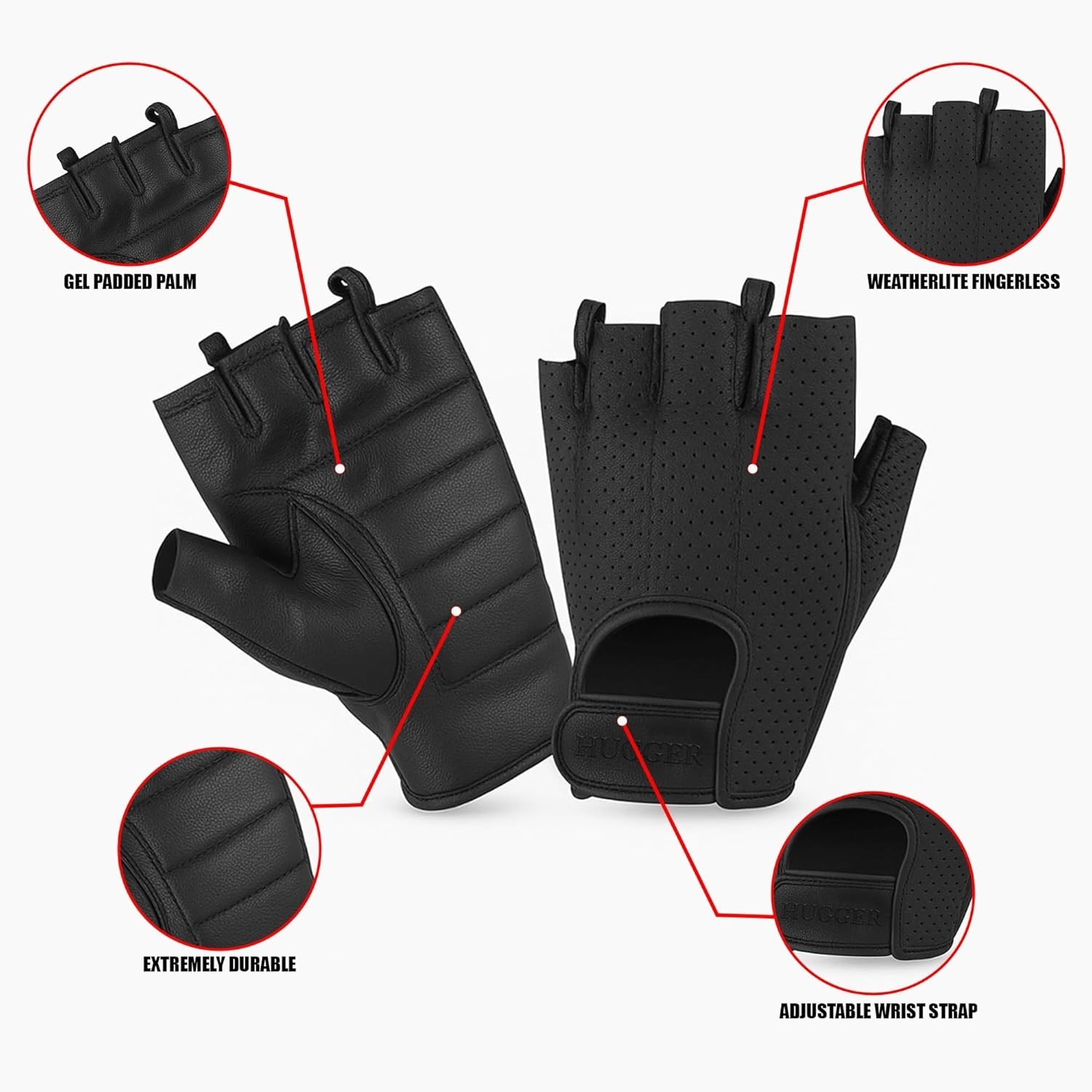 HUGGER Women’s Mesh Fingerless Motorcycle Gloves Padded Palm Grip summer Riding