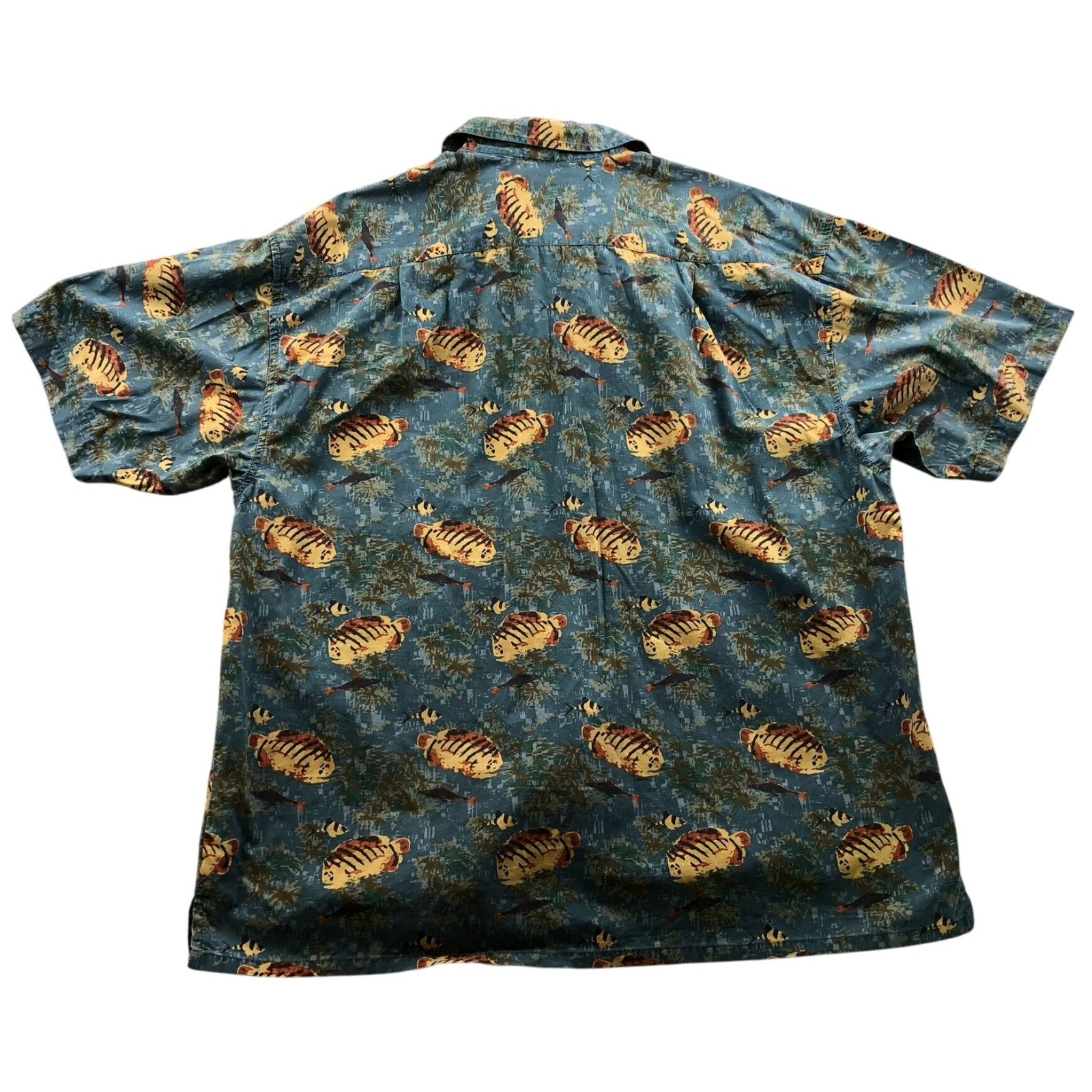 Morro Bay Mens Hawaiian Shirt Large Short Sleeve Beach Fish Print 100% Cotton