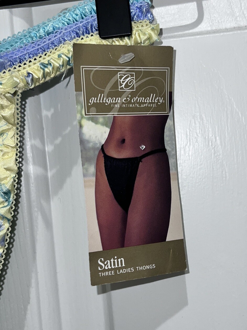 VTG Gilligan & O’Malley Satin Thongs 3 Pack M 6 Yellow Floral Purple Teal Sexy