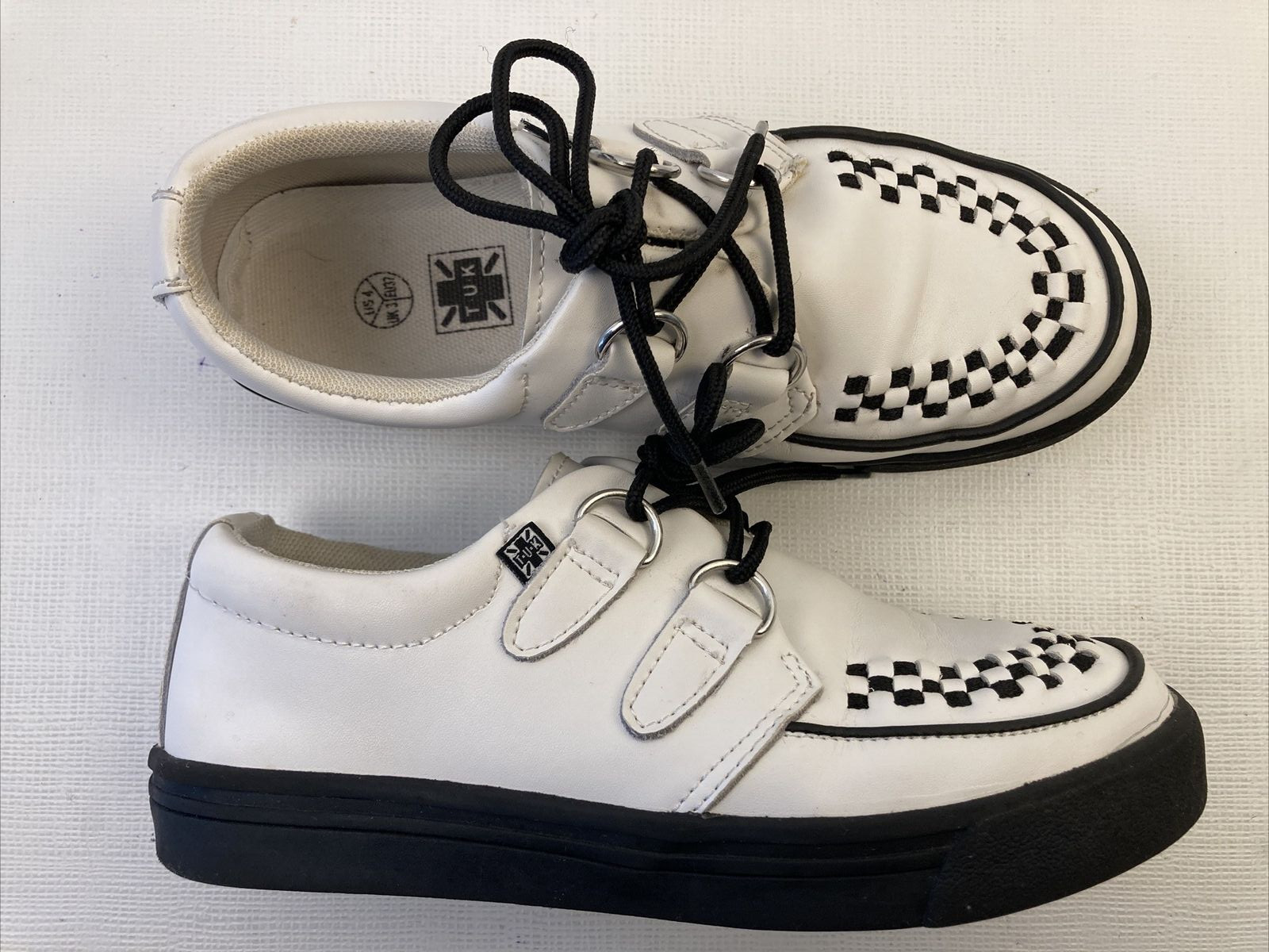 White W/ Black Leather Creepers US Men 4 Women-6 M T.U.K. EUC A6063/FM2047