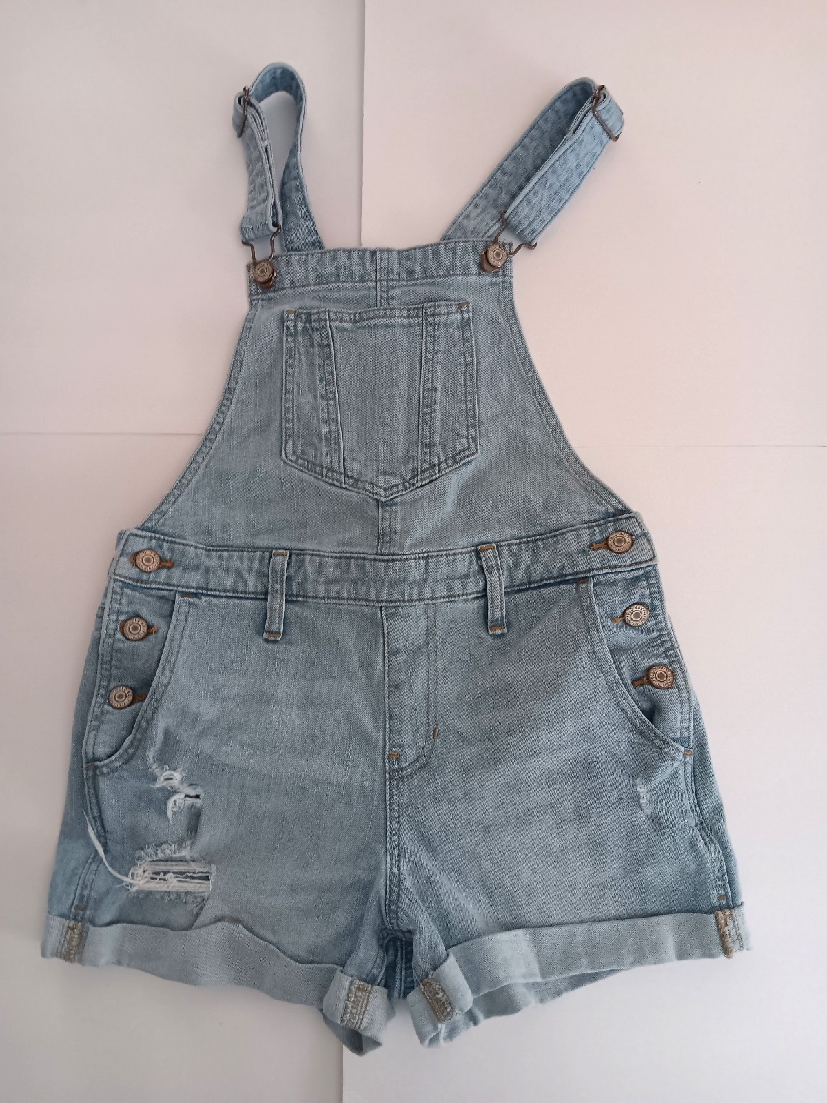 Vintage Old Navy Women Denim Short Overalls Shortalls XS 30 ” Distressed Y2K