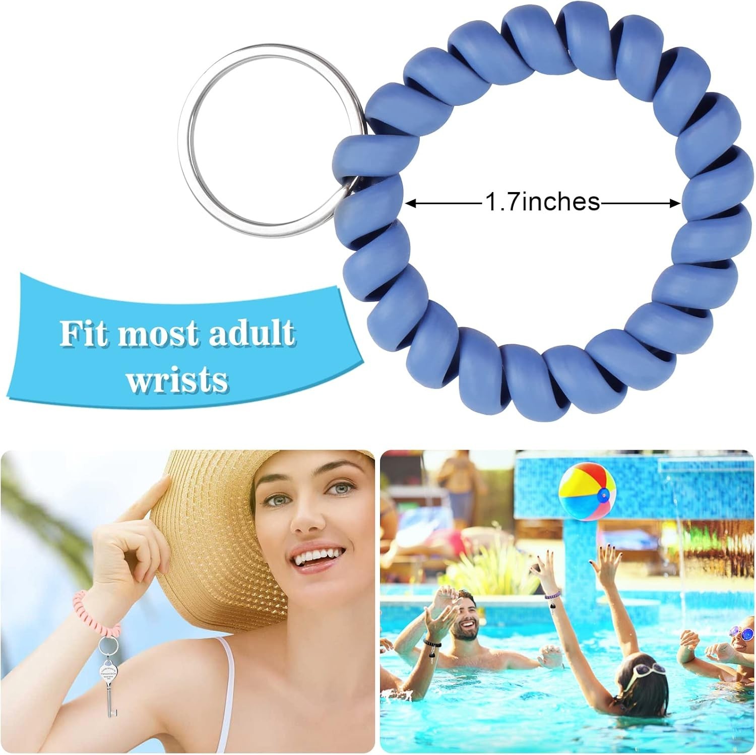 9 Pcs Wristlet Keychain Flexible Spiral Coil Wrist Band Bracelet Key Holder