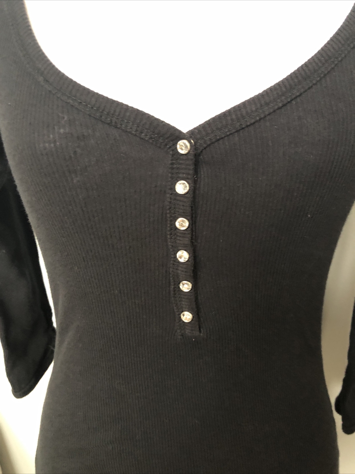Low cut Black Rhinestome Diamond Accent Blouse X Small