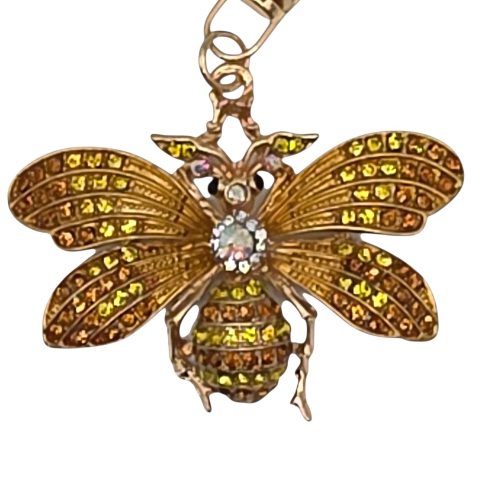 Rhinestone Bee Key Chain Keyring Bag Charm Gold Tone Yellow Metal Animal Women