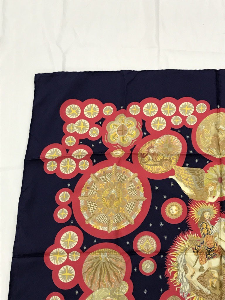 HERMES Carre 90 Soleil Silk Scarf Made in France Vintage Used