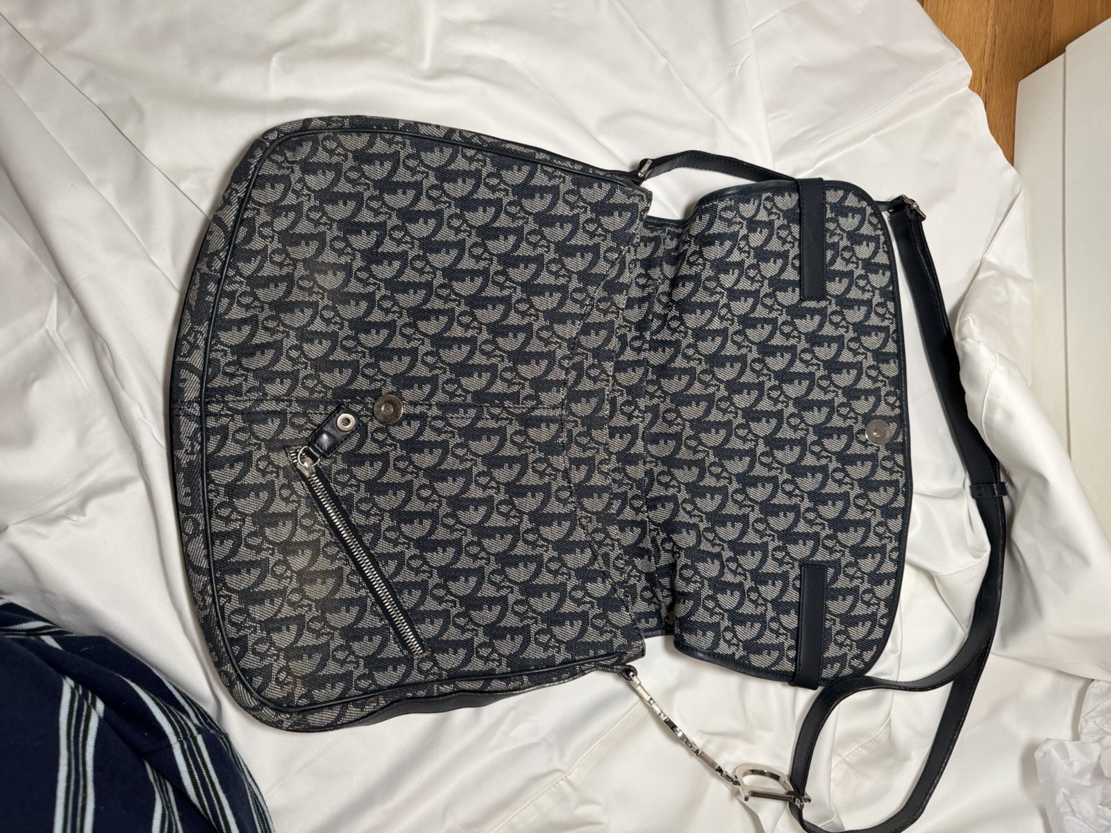 Christian Dior Diorissimo Blue Monogram Flap Messenger Crossbody Shoulder Bag