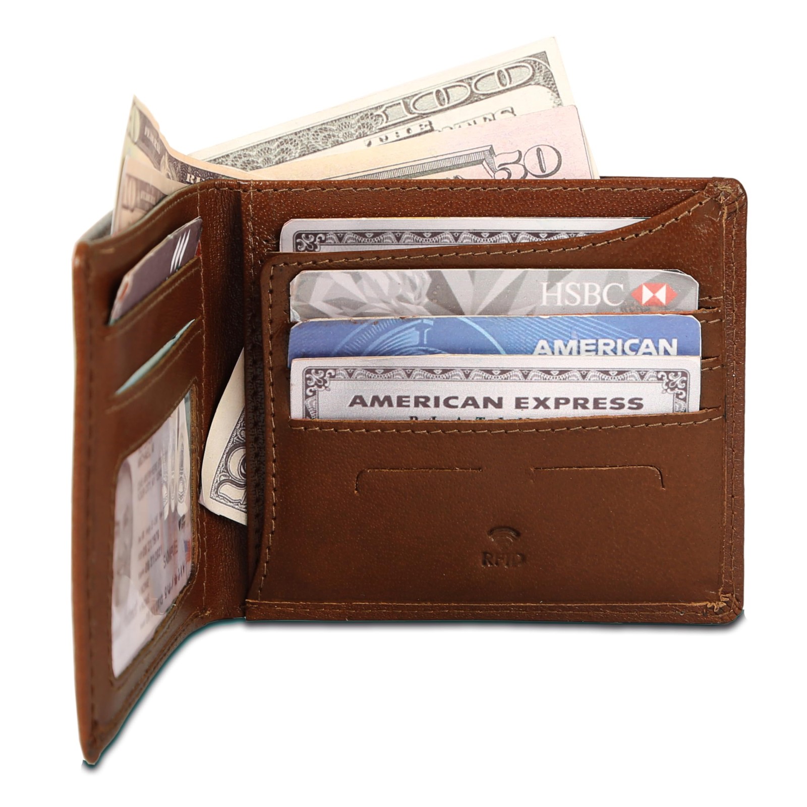 Men’s Tan Leather Wallet – Slim Bifold RFID-Blocking Wallet for Men with 6 Ca…