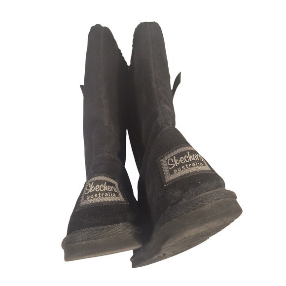 Skechers Australia Black Faux Fur Lined Buckle Accent Boots US 8