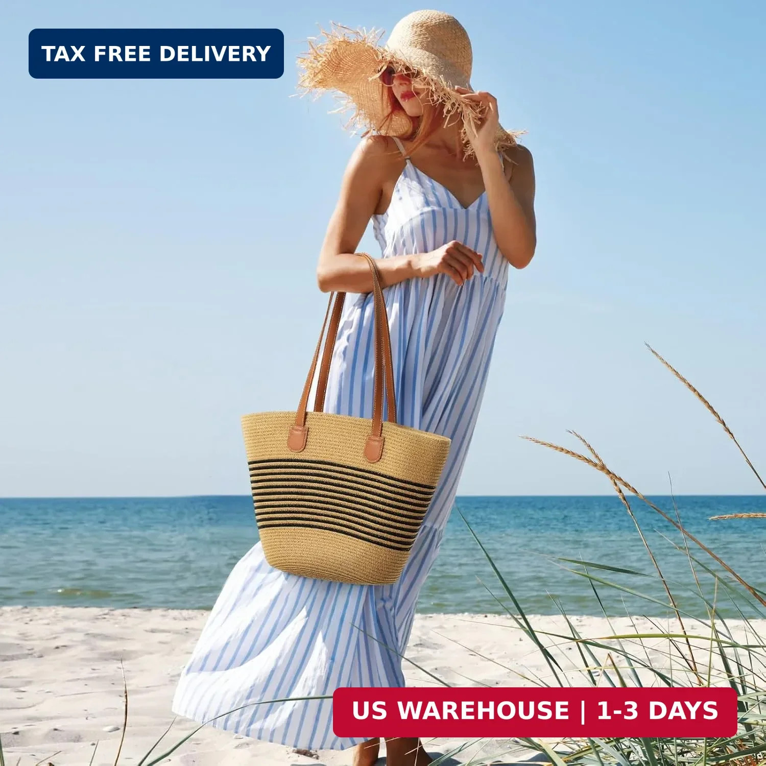 Trifabricy Beach Bags for Women, Summer Straw Beach Bag Straw Purse Shoulder Han