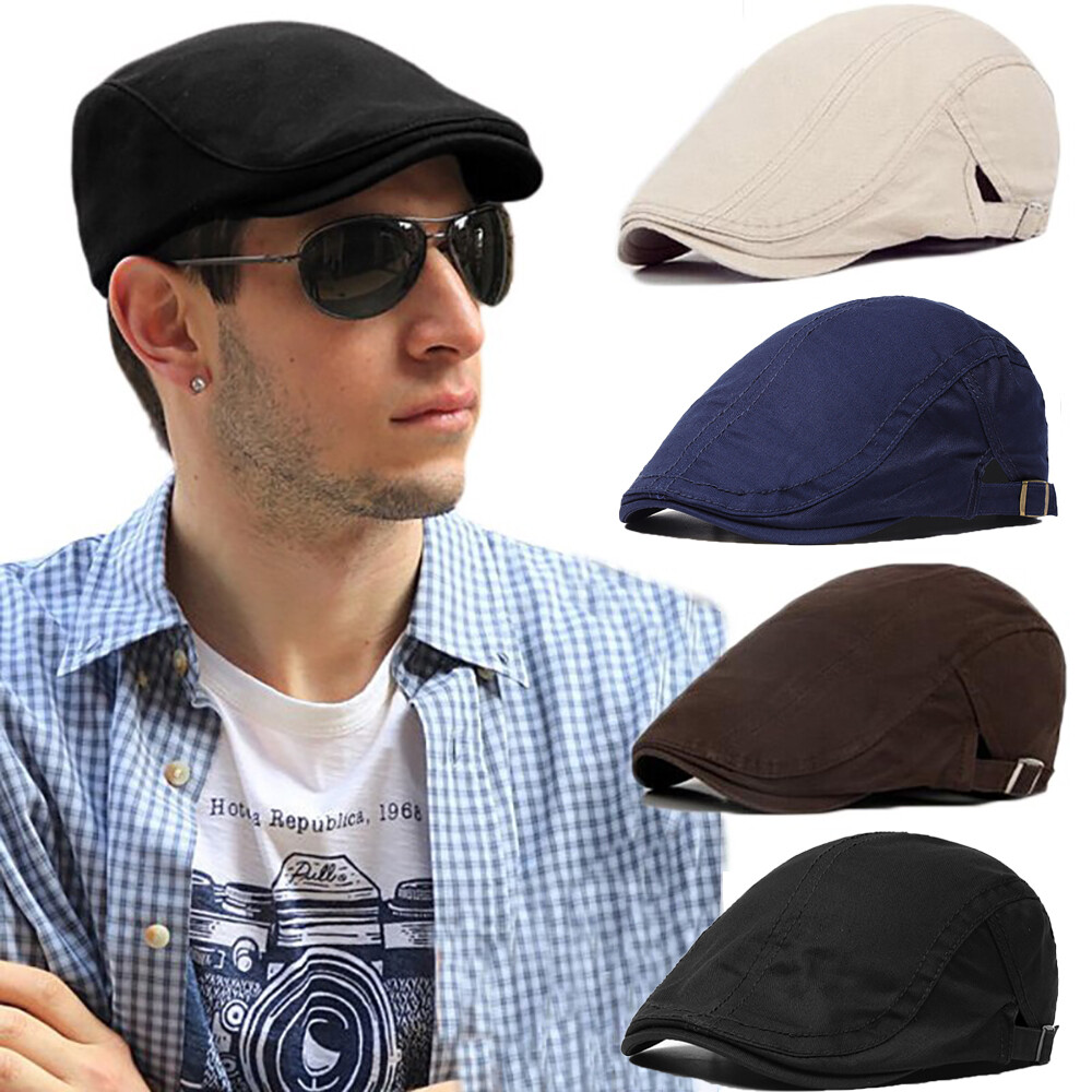 Solid Cotton Gatsby Cap Mens Ivy Hat Golf Driving Summer Sun Flat Cabbie Newsboy
