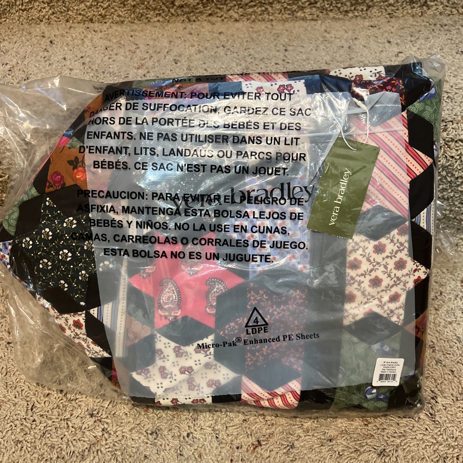 Vera Bradley Star Patchwork Large Duffel Bag Premium Cotton New with tags!