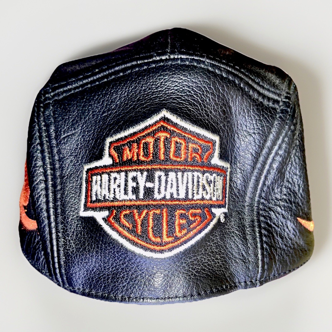 Vintage Harley Davidson ALL Leather Biker Bandana Skull Cap Doo Rag Y2K Sz.Small