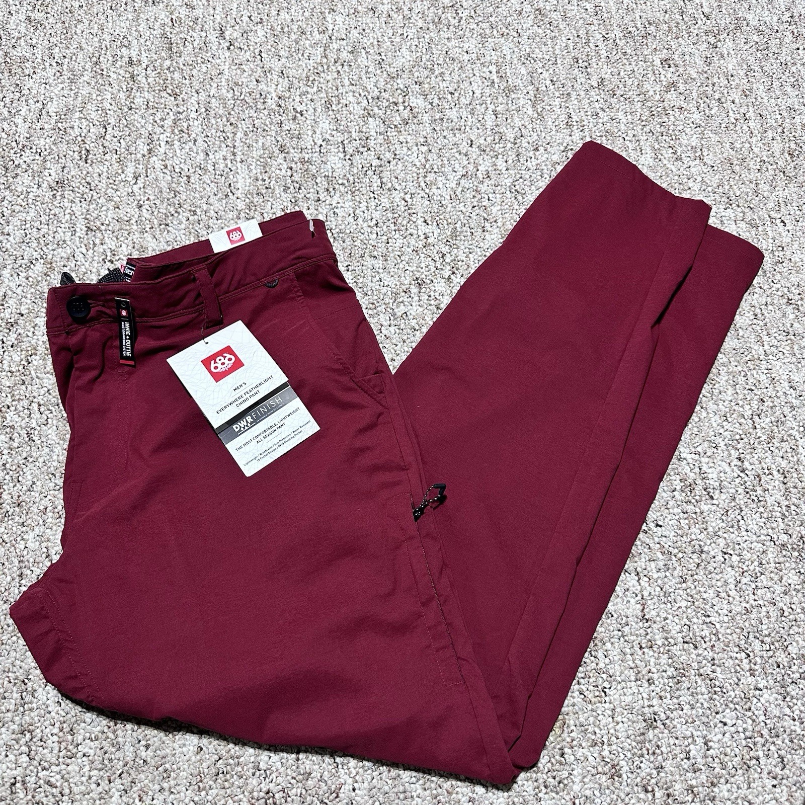 686 Everywhere Featherlight Chino Pants OXBLOOD Mens 40/34 Slim Fit NWT