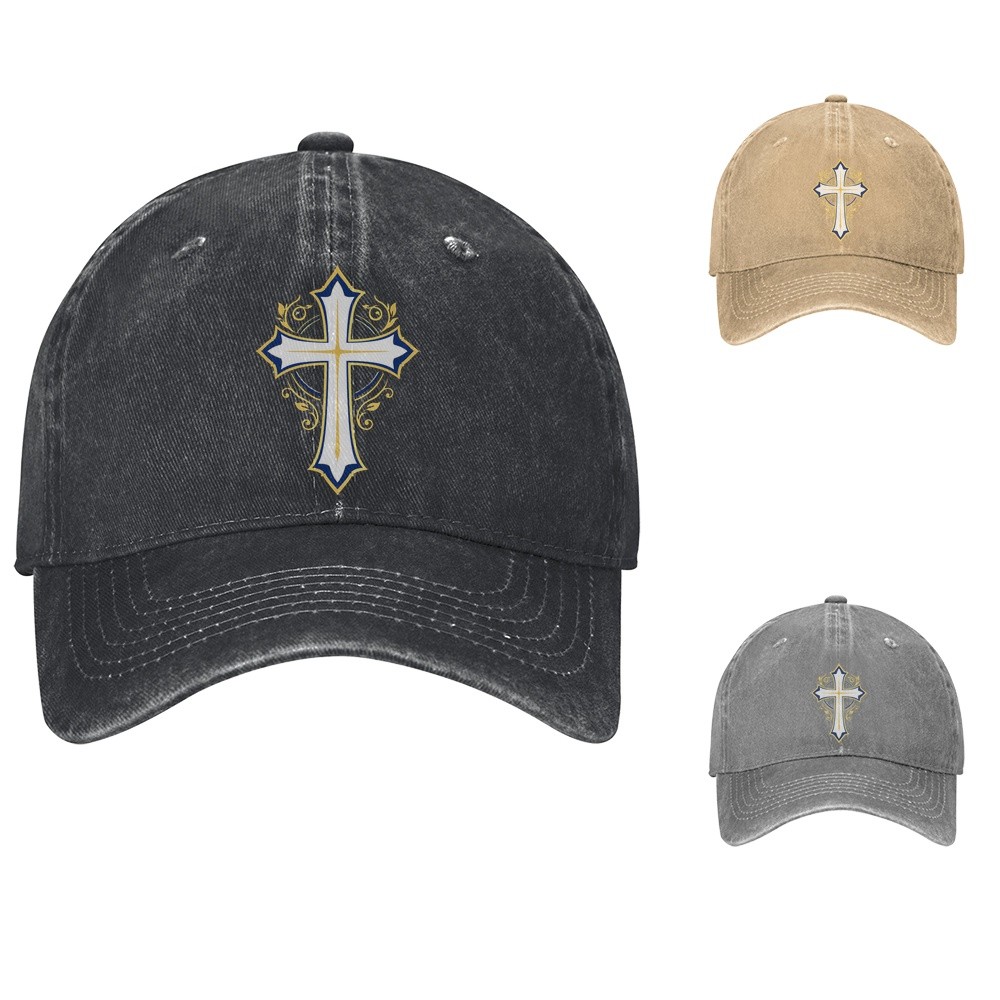 Ornamental Cross Baseball Cap Adjustable Dad Hat Christian Print