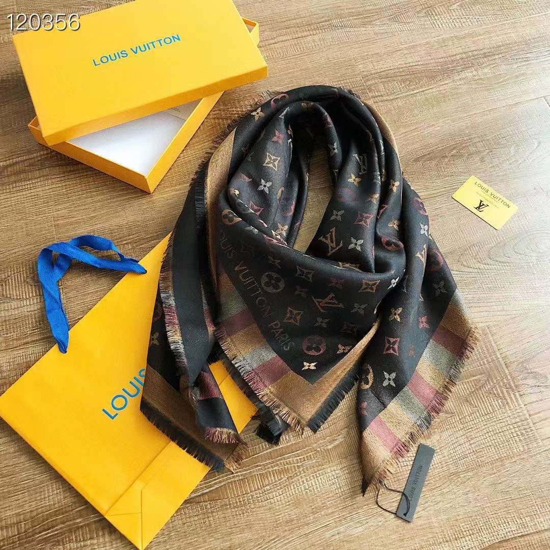 LOUIS VUITTON SCARF SHAWL PONCHO 100% AUTHENTIC CLASSIC SILK BLACK