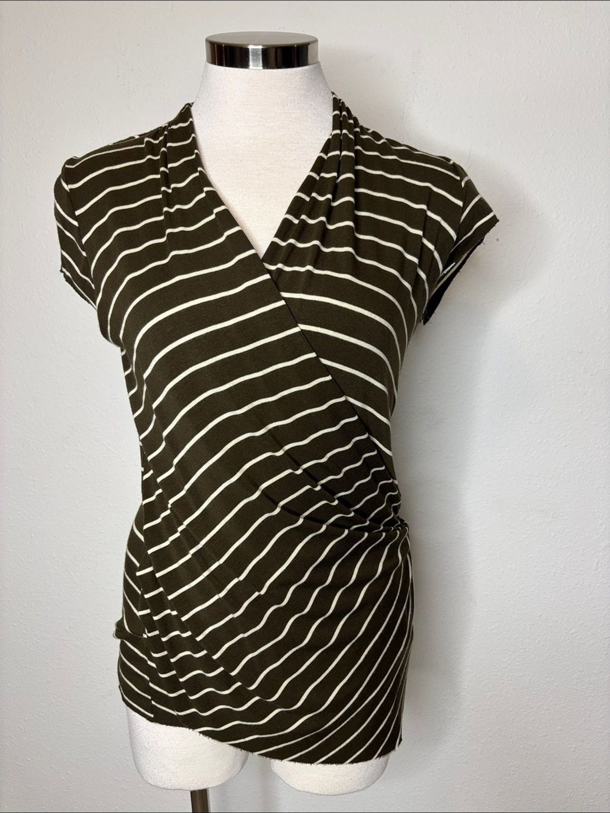 Bailey 44 Olive and White Striped Wrap-Style Top