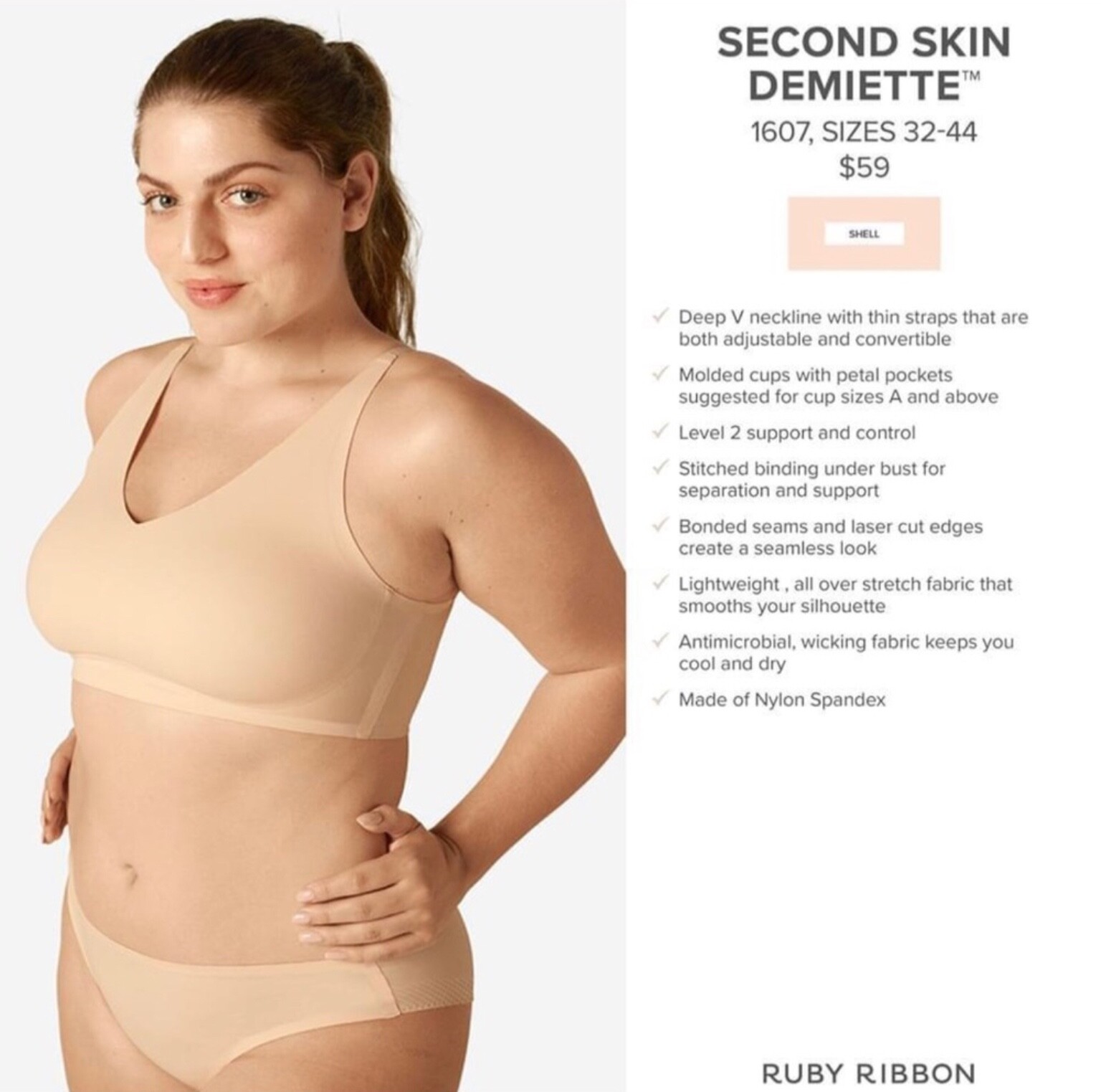 RUBY RIBBON SECOND SKIN DEMIETTE #1607 NEW!
