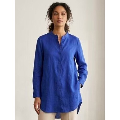 Eileen Fisher Washed Organic Linen Delave Mandarin Collar Shirt Size 1X