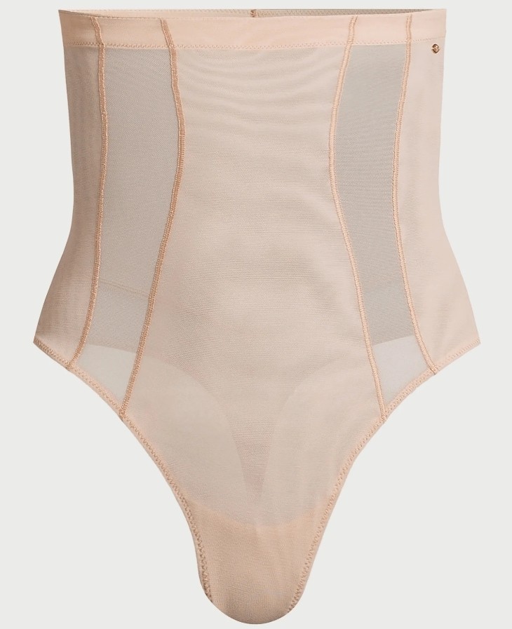 Sz XXL Sofia Shapewear Womens Almond Firm Control High Waist Shaping Mesh Thong