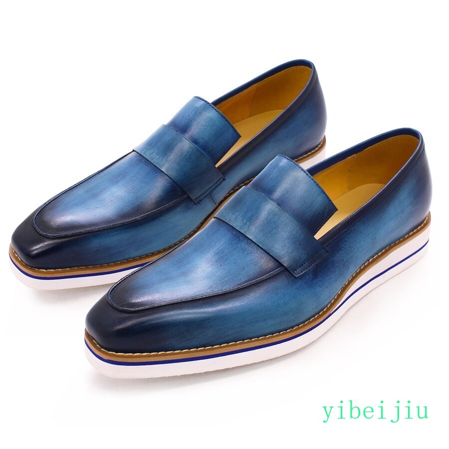 Men’s Pointy Toe Leather Shoes Slip On Flat Banquet Dress Formal Casual Oxforfds