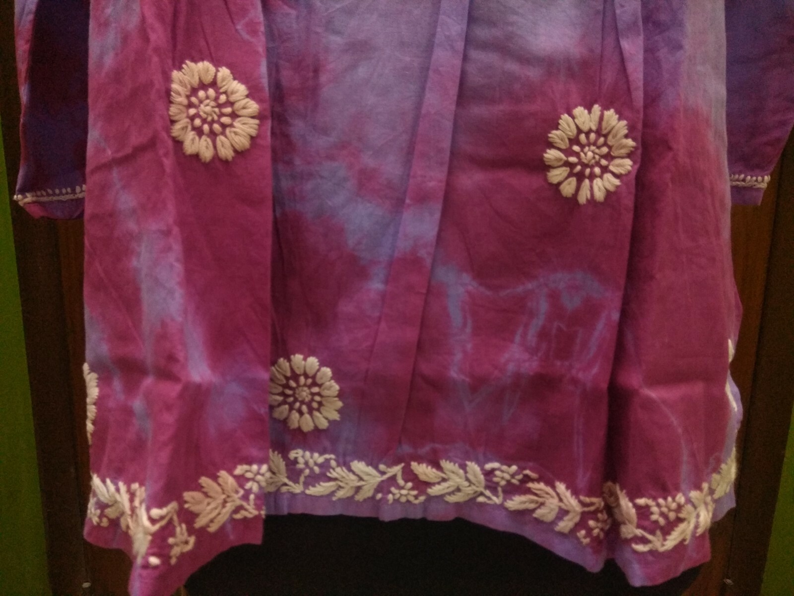 TIE DYE S 38″ L 42″ CHIKAN EMBROIDERY 100%COTTON ETHNIC TOP HANDMADE KURTA KURTI