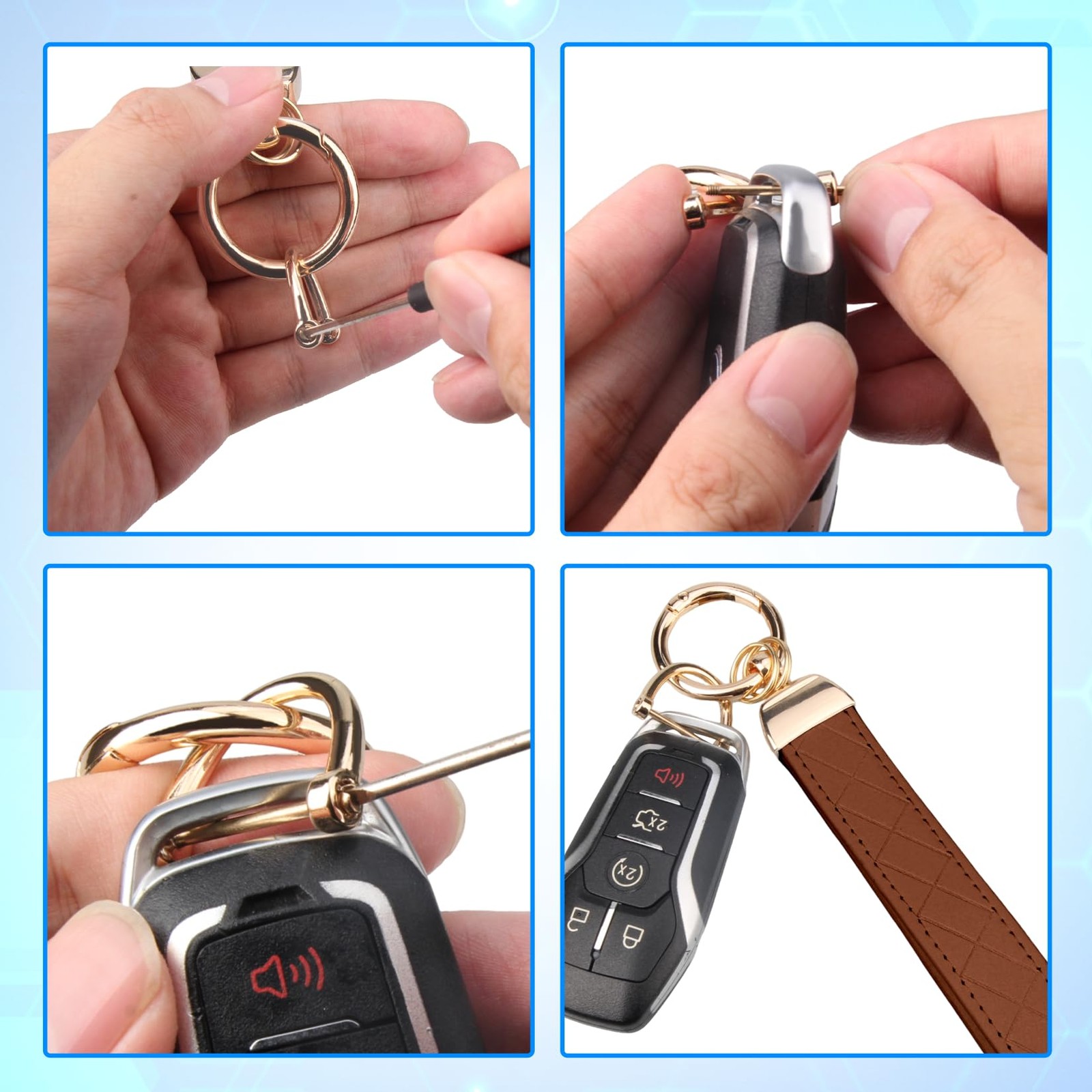 Leather Wristlet Keychain, Wrist Car Key Chain, with 2 Key Rings ï¼† Anti Brown
