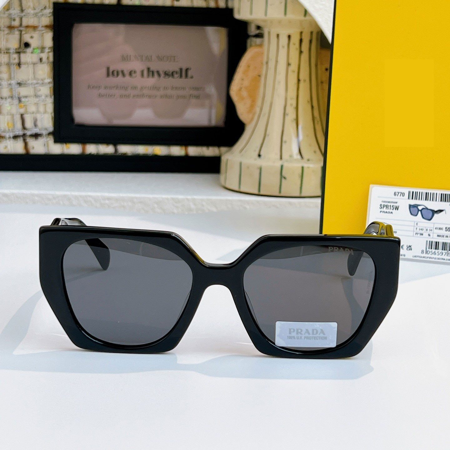 Prada PR 15WS Women Sunglasses AUTHENTIC Cateye Designer Black Gray Lenses