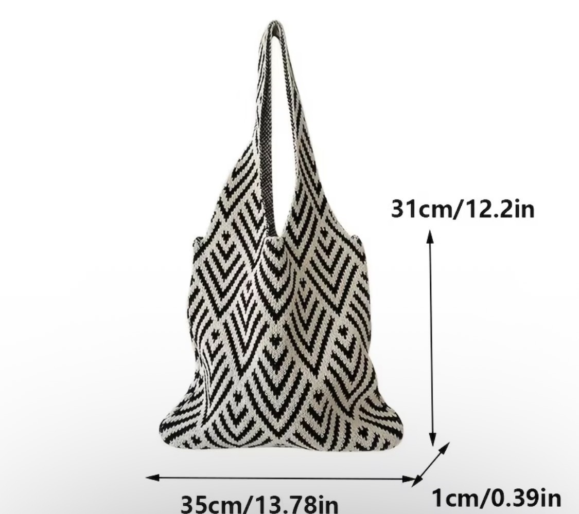 FUN GEOMETRIC CONTRAST COLOR HANDMADE KNITTED HANDBAG