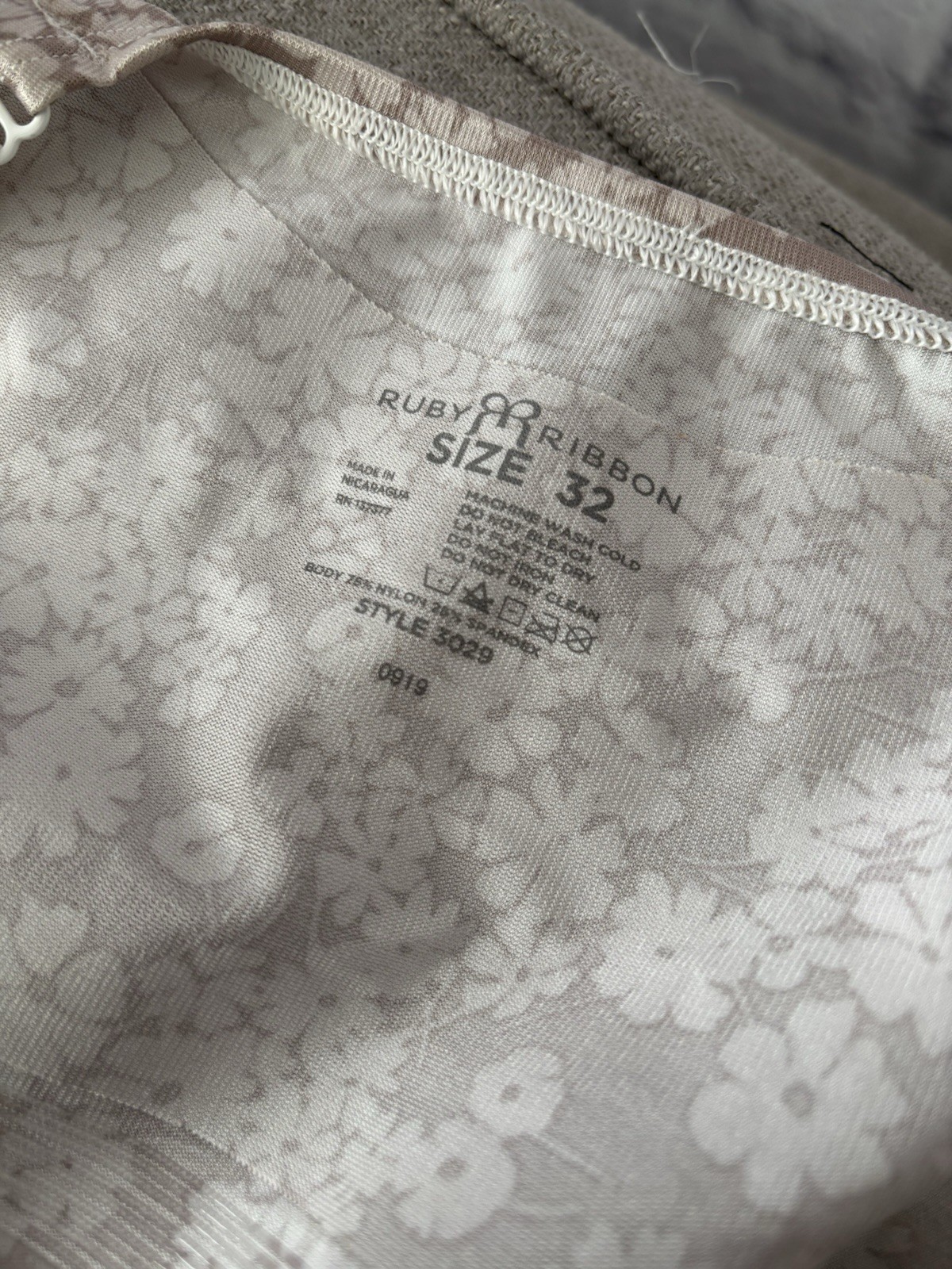 Ruby Ribbon Demiette Bra 3029 Size 32 Floral Beige