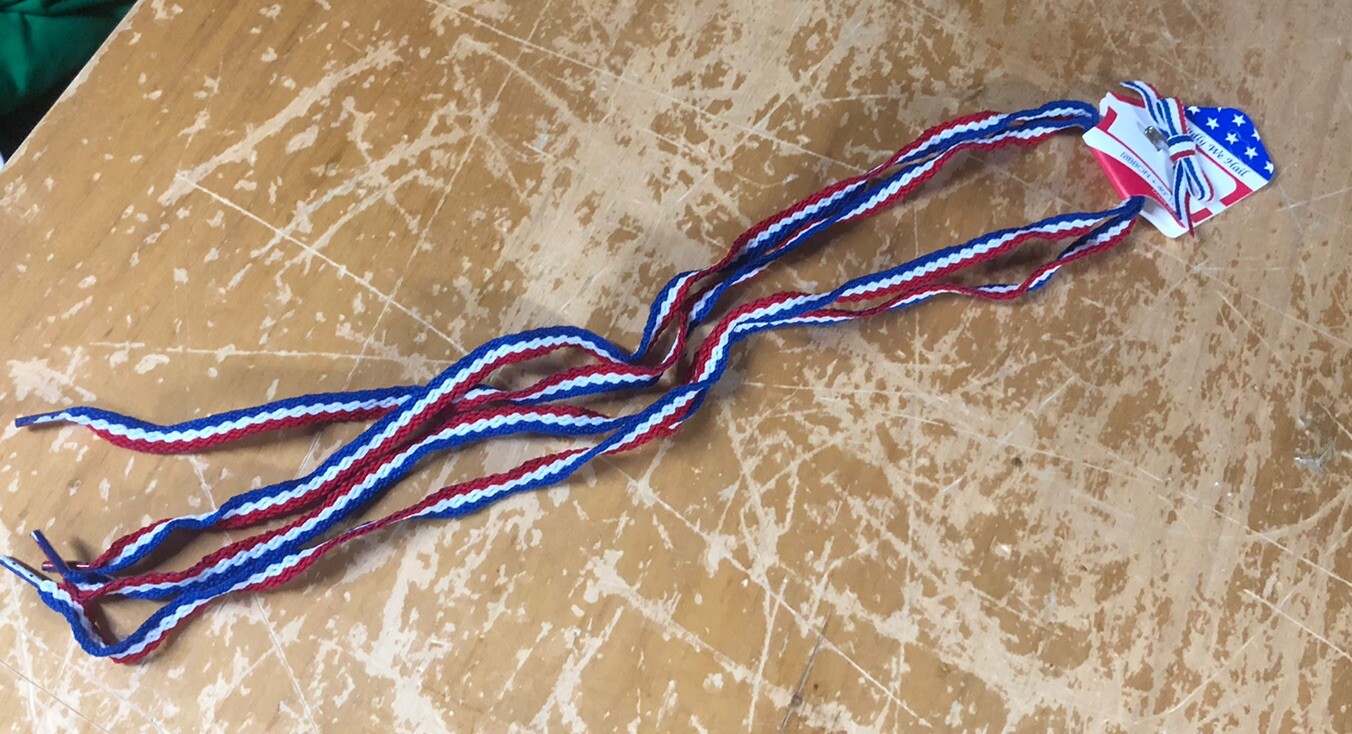 1 Pair Vtg USA Red White & Blue Stripe Shoe Laces Strings 40” Patriotic Shoelace