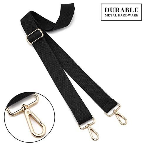 Wide Purse Straps Replacement Adjustable Crossbody Gold Hardware 3.8CM Black
