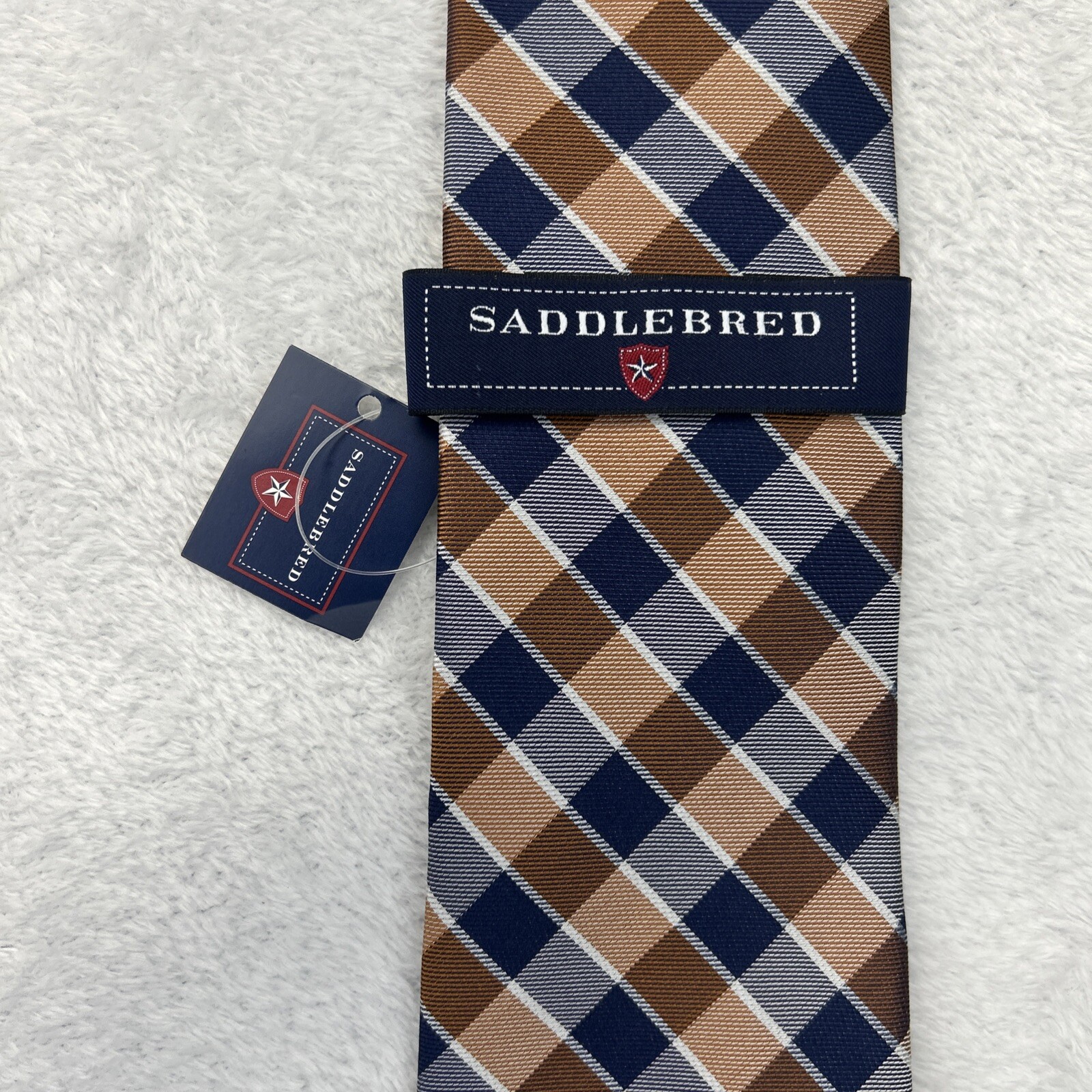 Saddlebred Blue Orange Plaid Men’s Necktie 3.5”x 58.5” 100% Silk NWT $38.00
