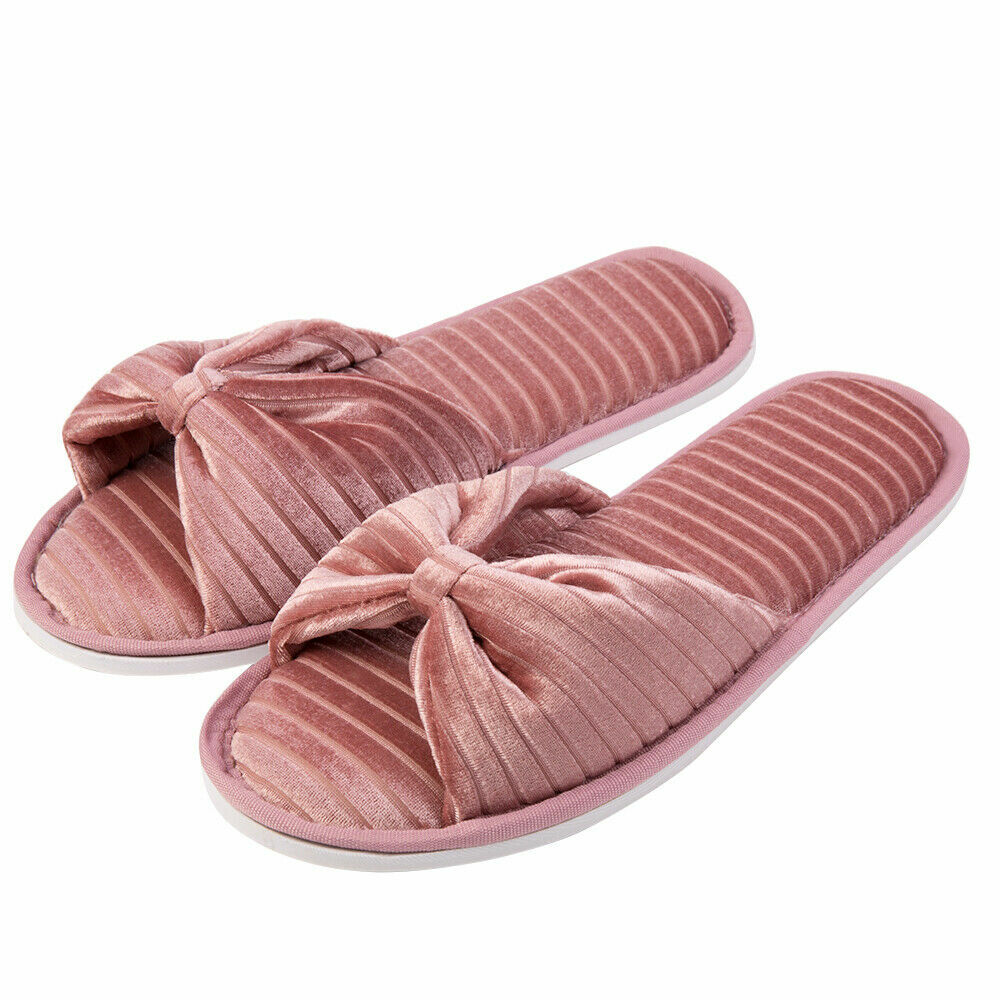 Slip-on Open Toe Velet Slippers Memory Foam Sole Women Fashion Spa House Shoes