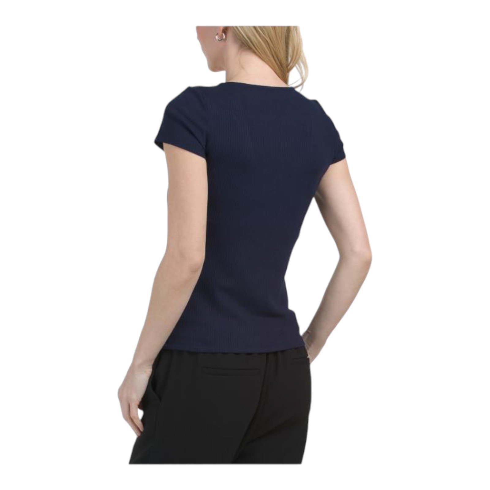 Cyrus Essentials Women Ribbed Short Sleeve Top, V, Scoop, & Crew Neck