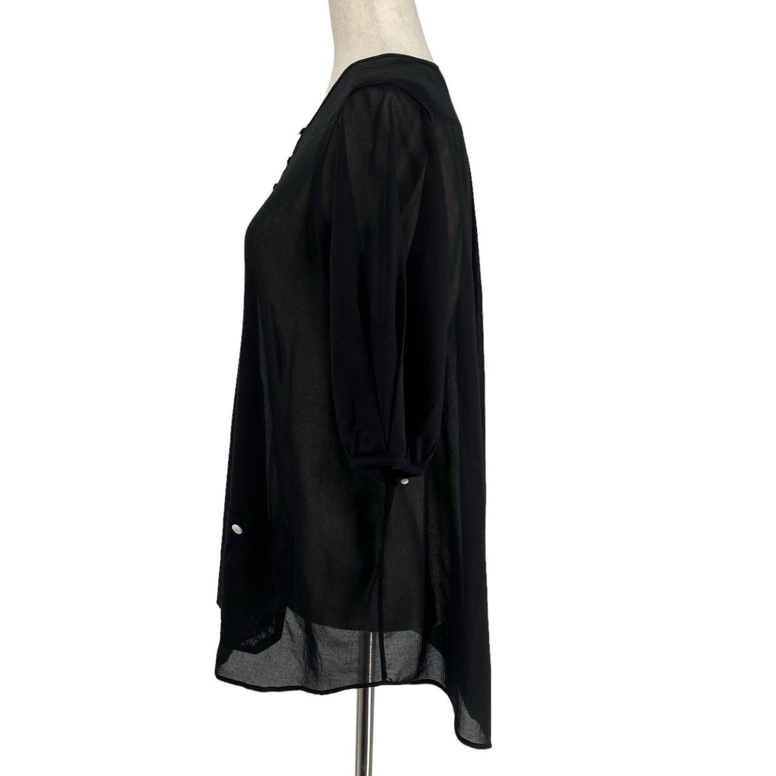 Jussara Lee Slow Fashion Black Sheer Blouse OS Minimalist Sustainable Quality