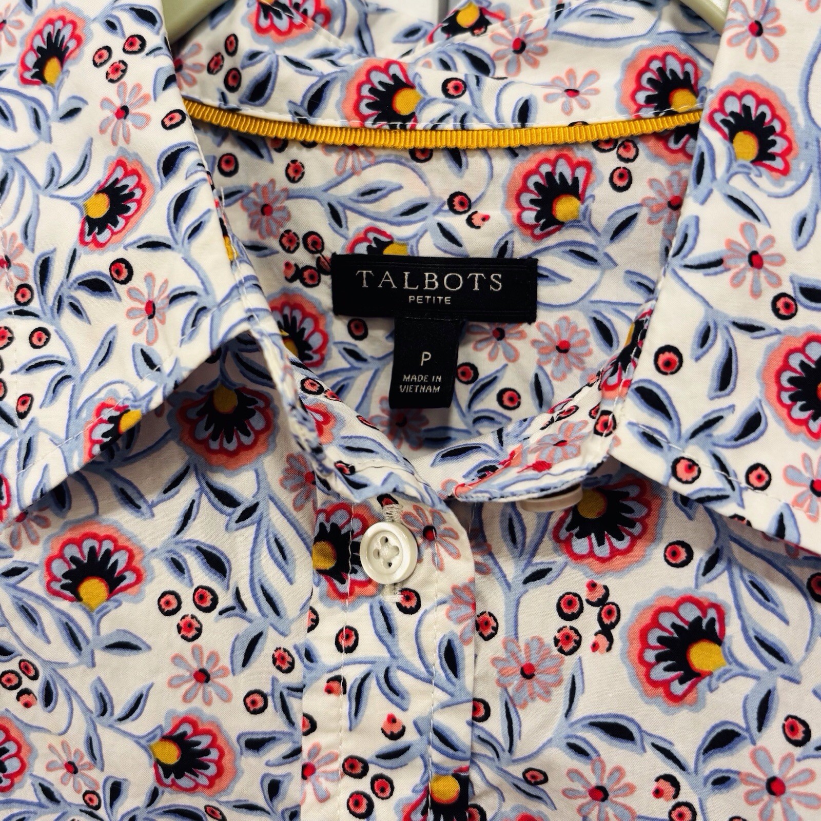 Talbots Blouse Womens Sz Petite P Paisley Floral Long Sleeve Botanical Garden