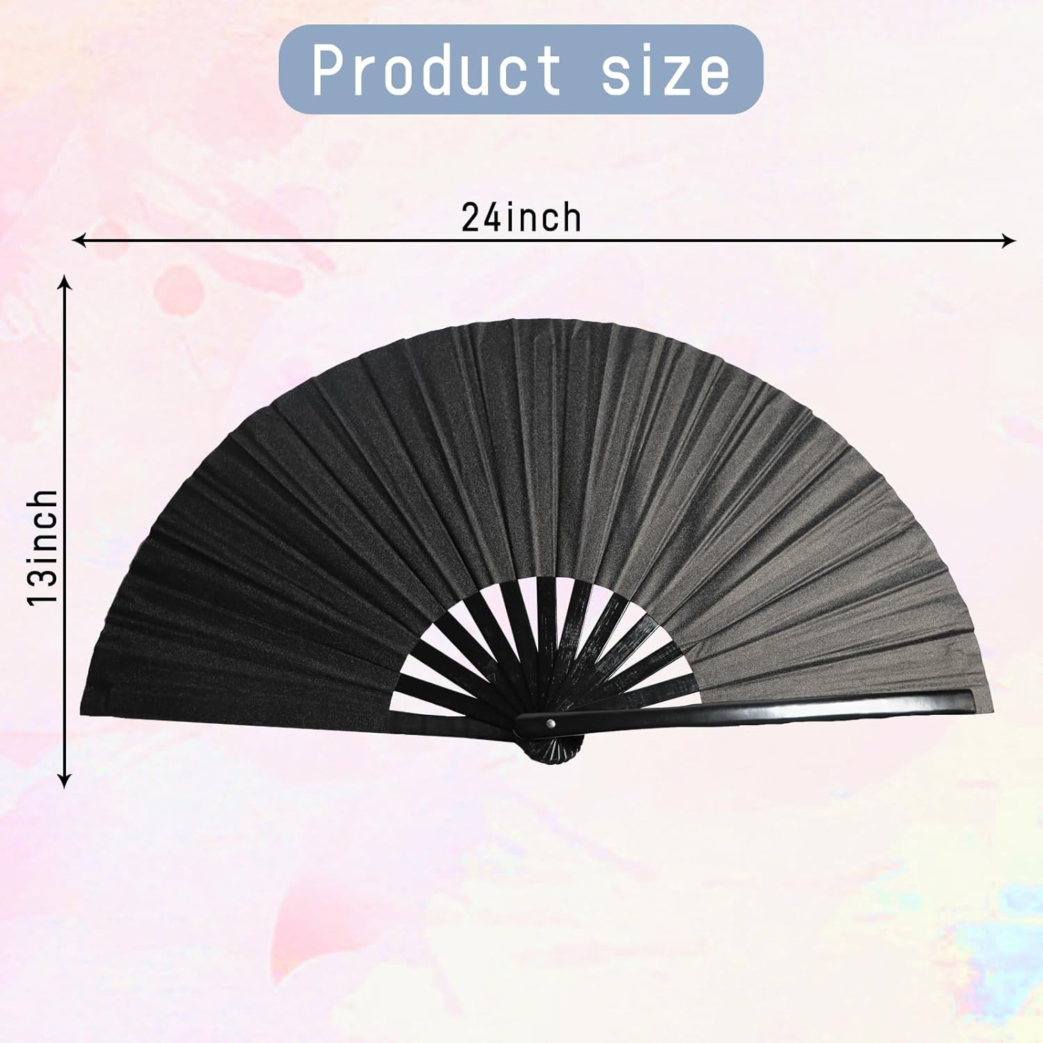 1Pcs Large Folding Hand Rave Fan,Clack Handheld Black Colors Hand Fan,for Festiv