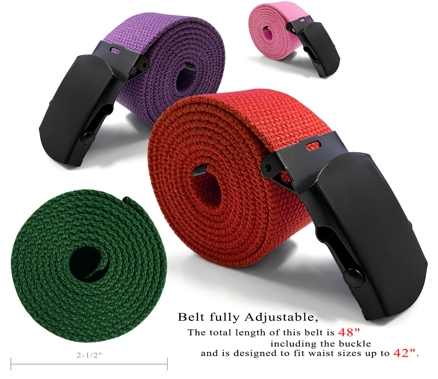 Military Belt Canvas Belt Web Belt Non Leather Belt Black Buckle Tip 1-1/2″ wide