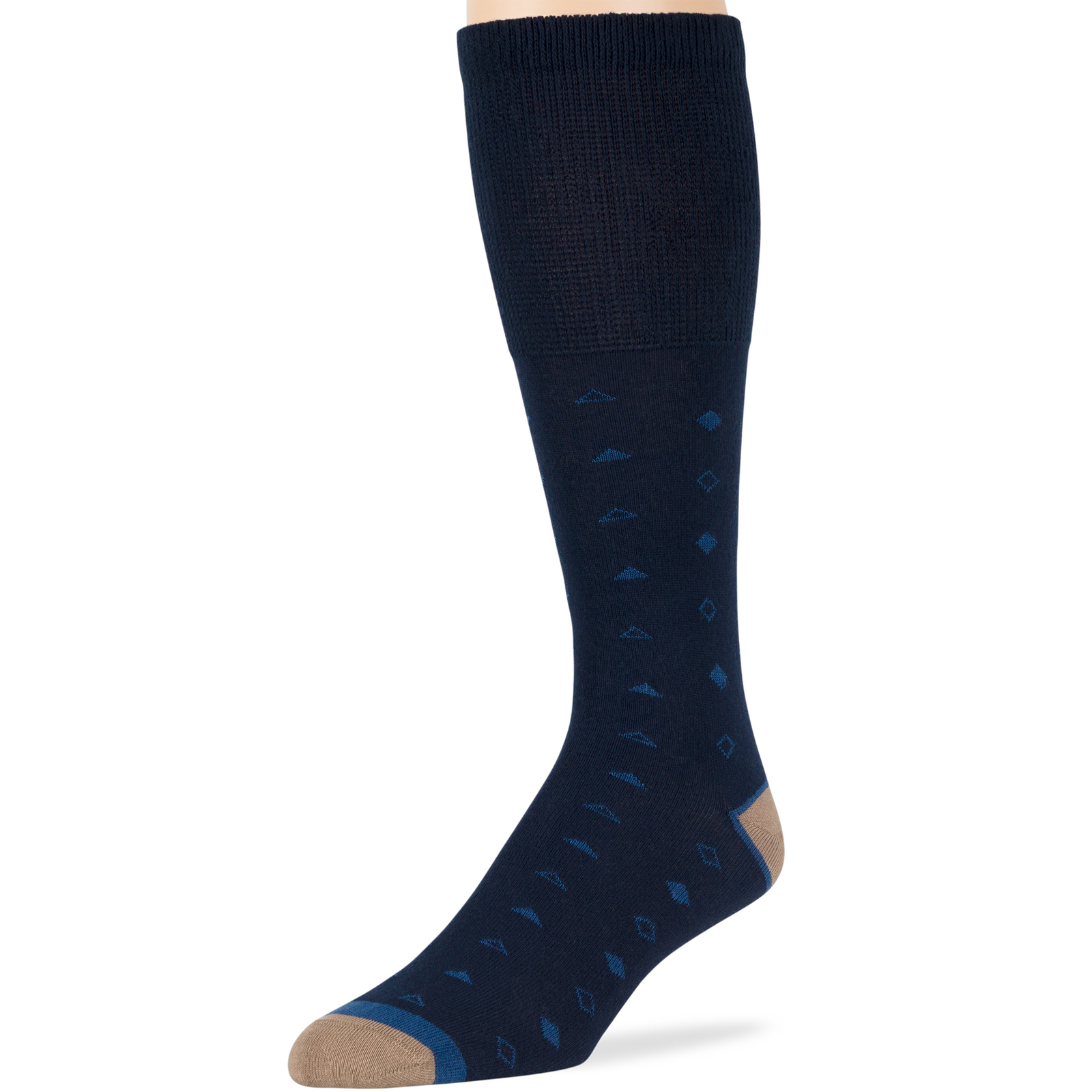 Men Diabetic Cotton Wide Mid-Calf Socks-5 Pack Large-Stripe Dot-Navy Beige Green