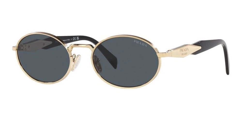 PRADA PR 65ZS ZVN09T Gold Black Oval Frame Grey Lenses Sunglasses 55mm New