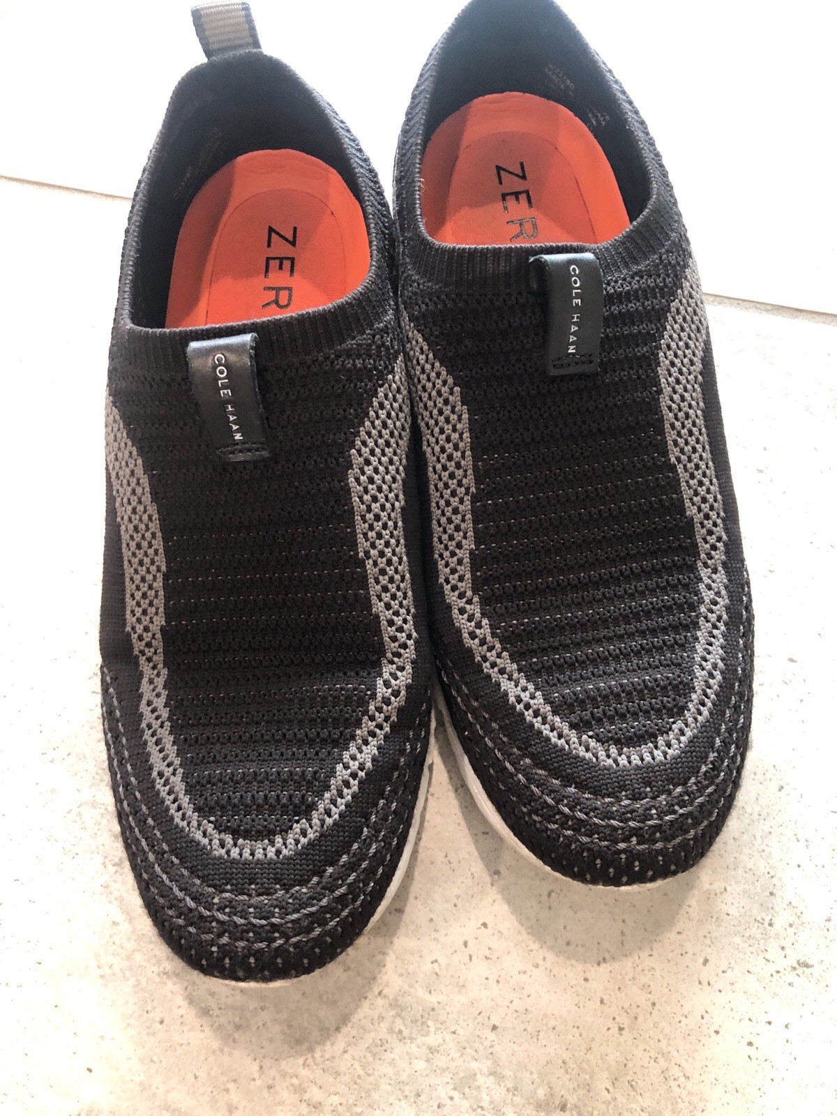 Cole Haan Slip-On Knit Sneakers – Black with Gray and Orange